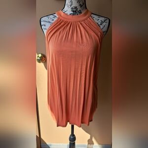 LOFT Orange Ruched Sleeveless Tank Top